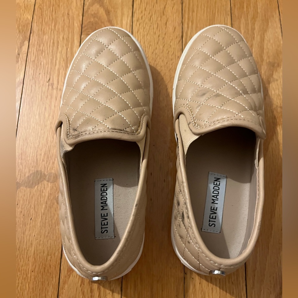 Steve Madden Beige Quilted Slip-Ons